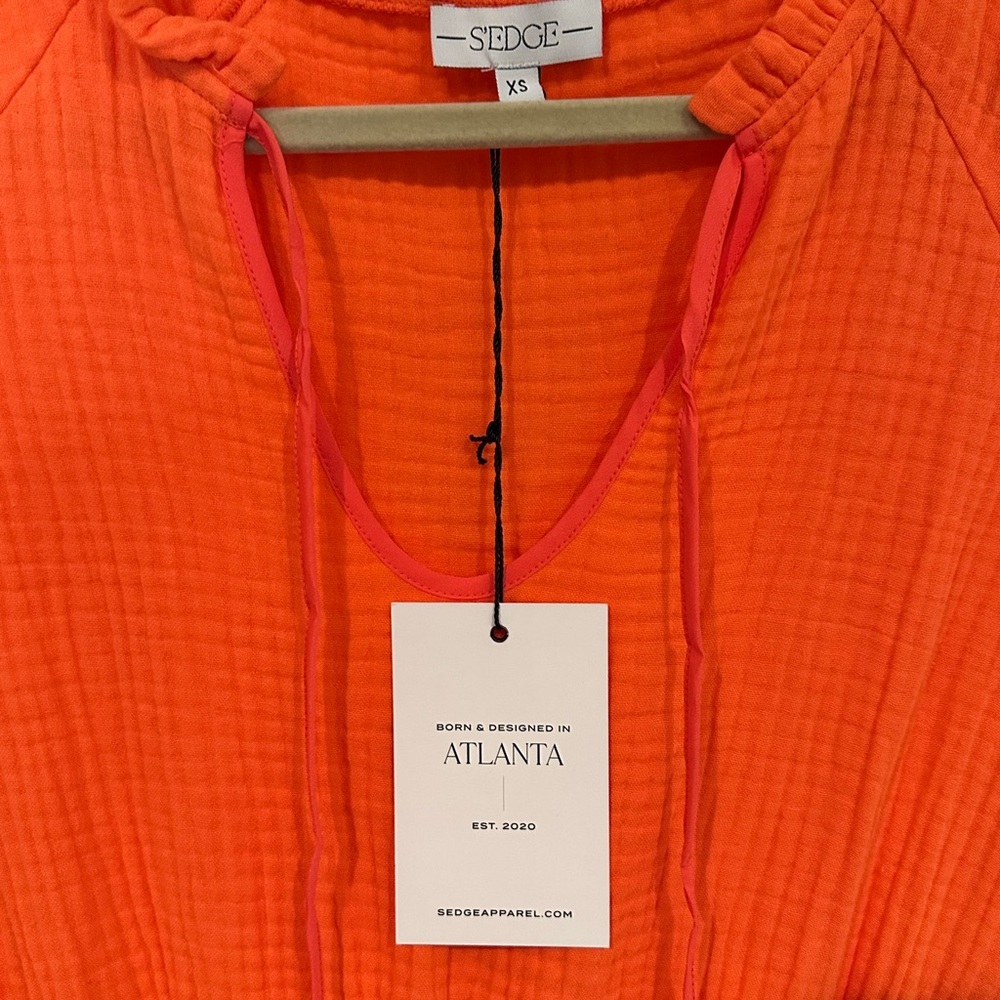 S'EDGE Raleigh 100% Cotton Dress In Blood Orange NWT- Size XS - Picture 3 of 4